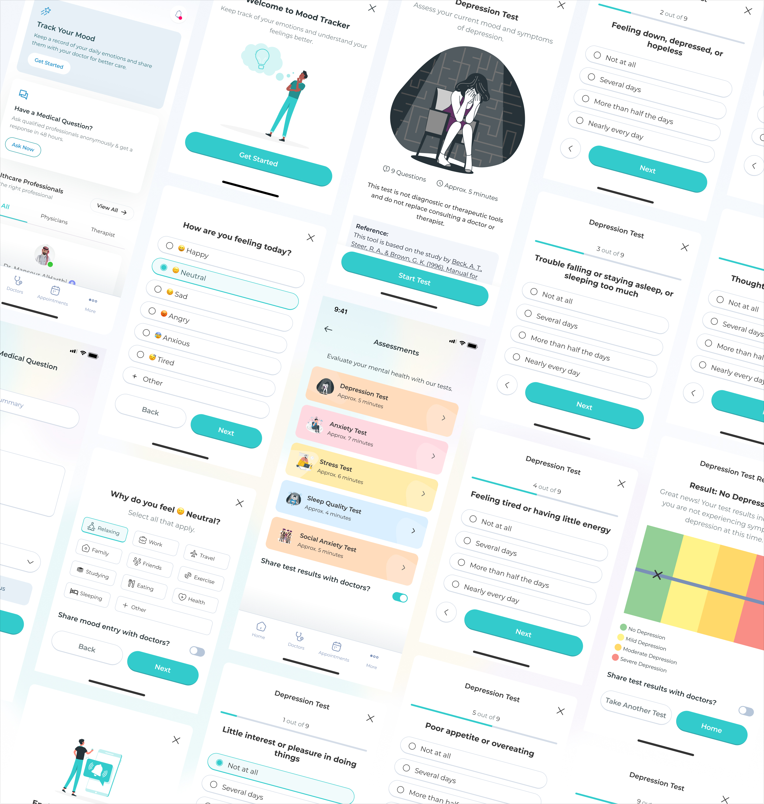 Comprehensive mood tracking and assessment tools to help patients monitor their mental health progress over time.